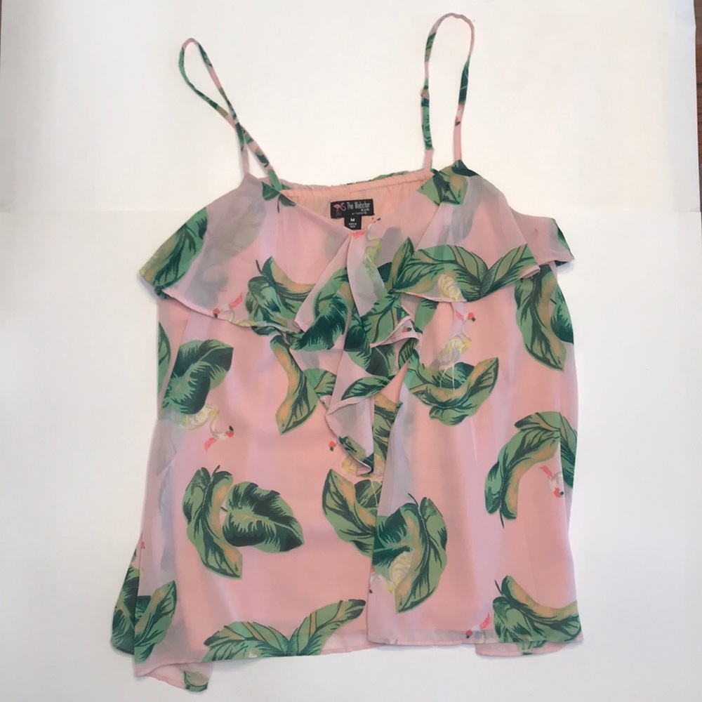The Webster tropical tank pink with palms & birds